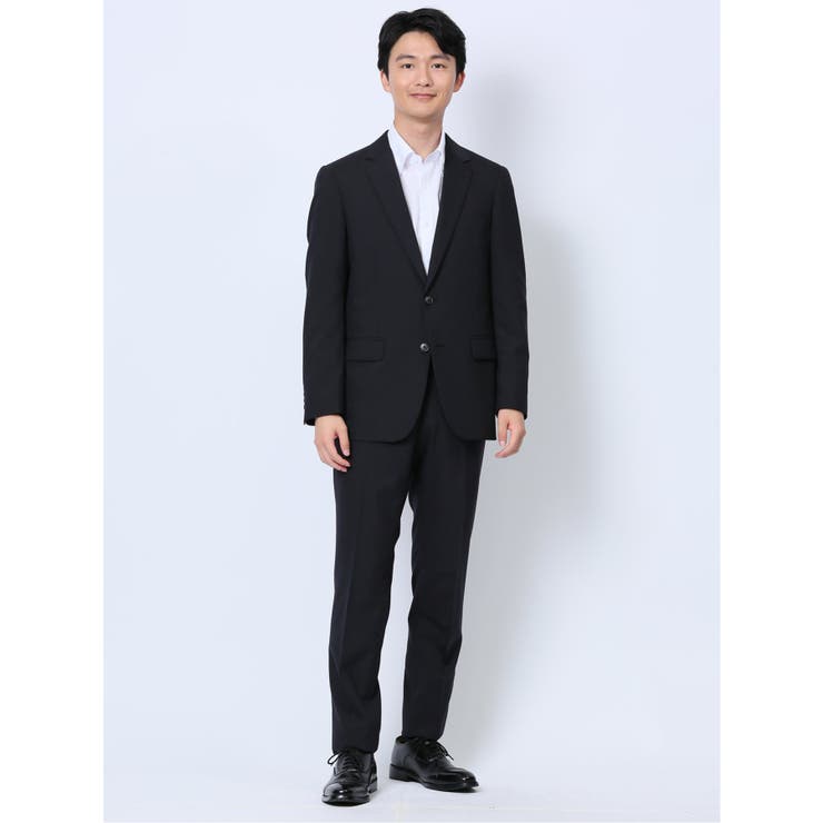 75紺 | ウール混 スリムフィット 2ボタン2ピーススーツ シャドーストライプ紺 | TAKA-Q MEN