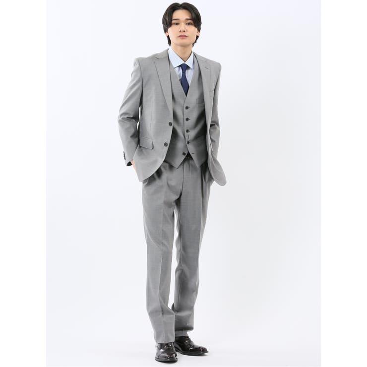 光沢ウール混 レギュラーフィット 2ボタン3ピーススーツ ストライプ
