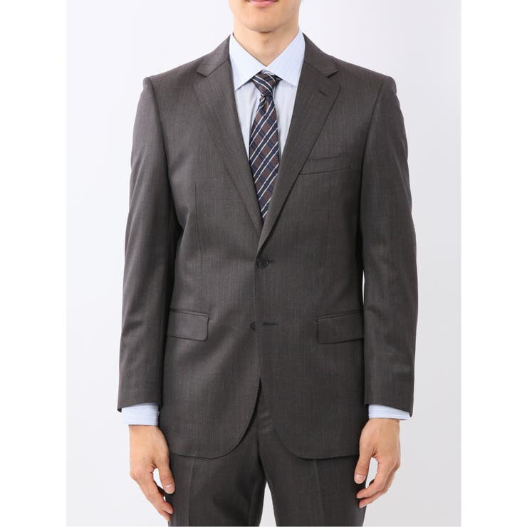 光沢ウール混 スリムフィット 2ボタン2ピーススーツ 無地グレー | TAKA-Q MEN | 詳細画像5 