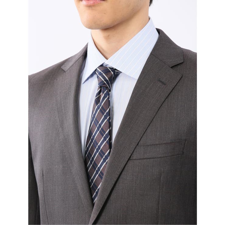 光沢ウール混 スリムフィット 2ボタン2ピーススーツ 無地グレー | TAKA-Q MEN | 詳細画像8 