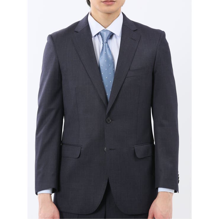 光沢ウール混 スリムフィット 2ボタン2ピーススーツ チェック紺 | TAKA-Q MEN | 詳細画像5 