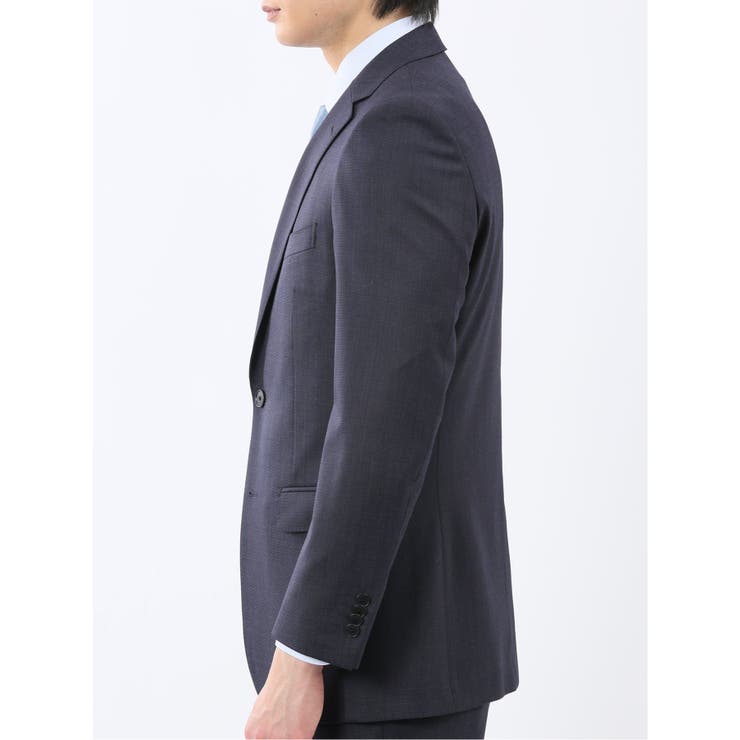 光沢ウール混 スリムフィット 2ボタン2ピーススーツ チェック紺 | TAKA-Q MEN | 詳細画像6 