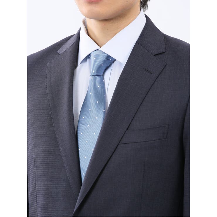 光沢ウール混 スリムフィット 2ボタン2ピーススーツ チェック紺 | TAKA-Q MEN | 詳細画像8 