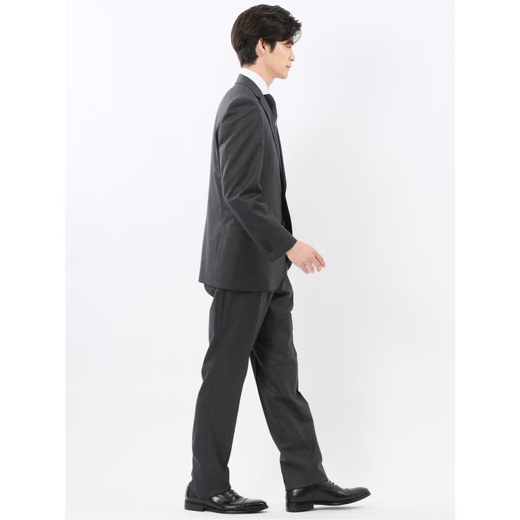 光沢ウール混 レギュラーフィット 2ボタン2ピーススーツ 組織グレー | TAKA-Q MEN | 詳細画像4 