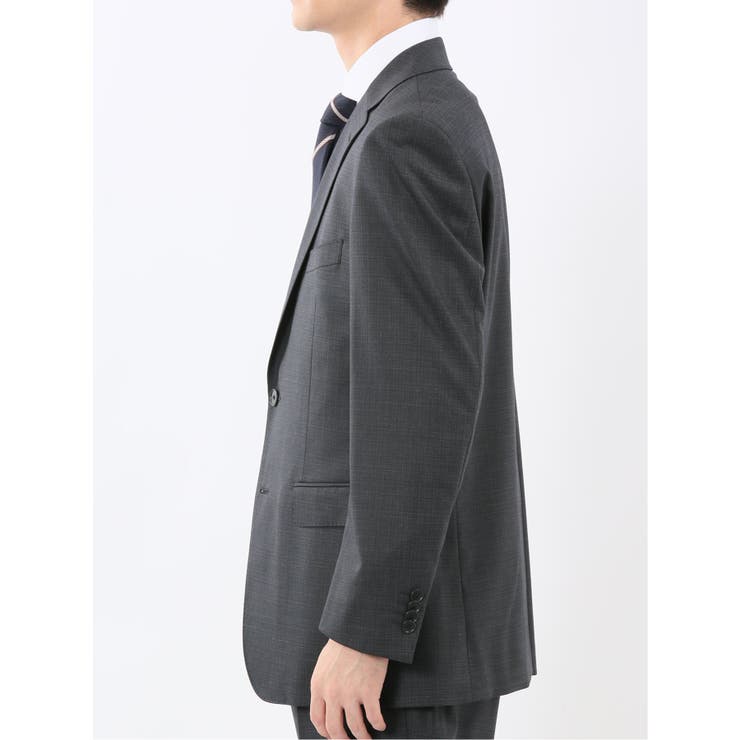 光沢ウール混 レギュラーフィット 2ボタン2ピーススーツ 組織グレー | TAKA-Q MEN | 詳細画像6 