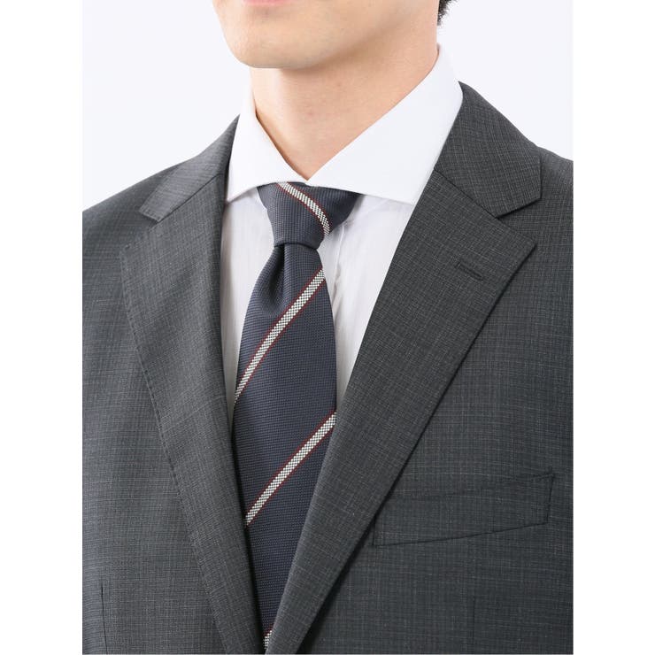 光沢ウール混 レギュラーフィット 2ボタン2ピーススーツ 組織グレー | TAKA-Q MEN | 詳細画像8 