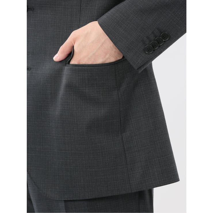 光沢ウール混 レギュラーフィット 2ボタン2ピーススーツ 組織グレー | TAKA-Q MEN | 詳細画像9 