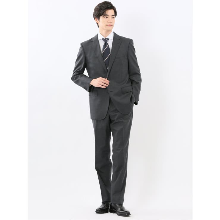 06グレー | 光沢ウール混 レギュラーフィット 2ボタン2ピーススーツ 組織グレー | TAKA-Q MEN