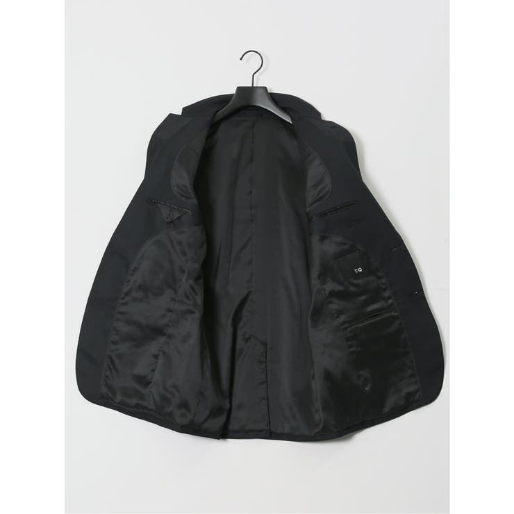 光沢ウール混 スリムフィット 2ボタン3ピーススーツ 組織黒 | TAKA-Q MEN | 詳細画像15 