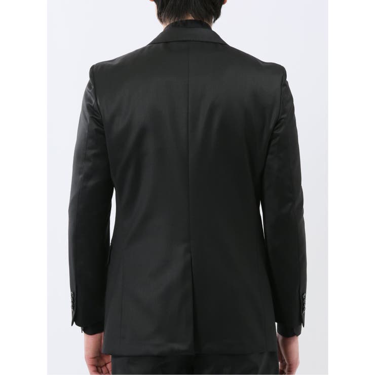 光沢ウール混 スリムフィット 2ボタン3ピーススーツ 黒無地 | TAKA-Q MEN | 詳細画像5 