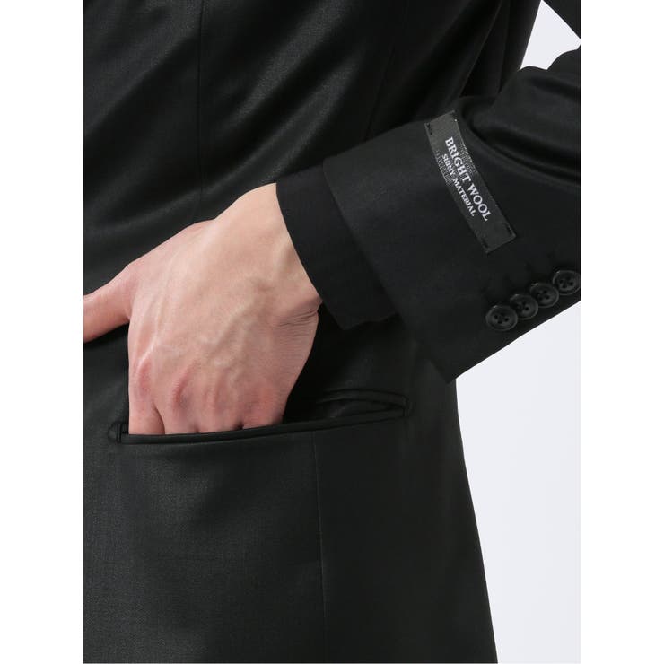 光沢ウール混 スリムフィット 2ボタン3ピーススーツ 黒無地 | TAKA-Q MEN | 詳細画像7 