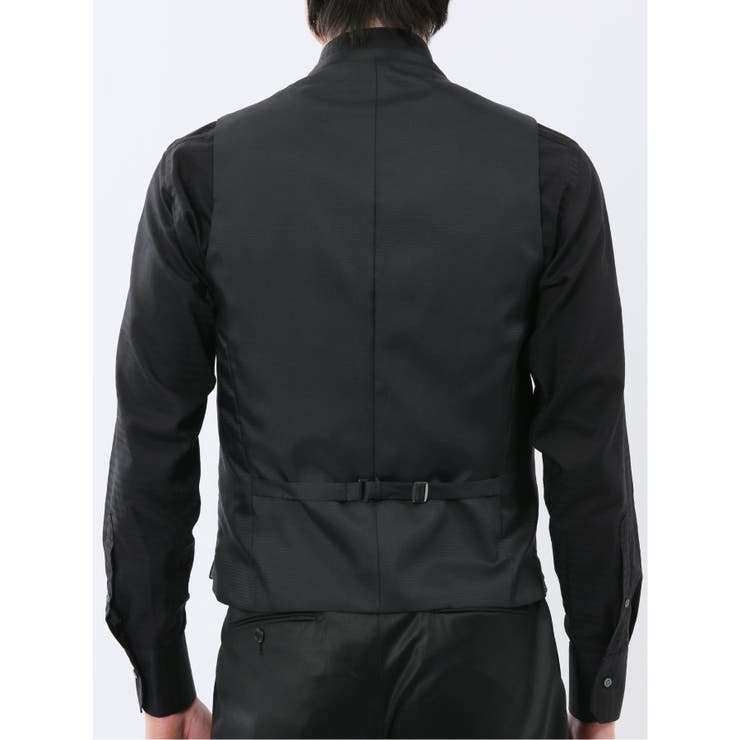 光沢ウール混 スリムフィット 2ボタン3ピーススーツ 黒無地 | TAKA-Q MEN | 詳細画像9 