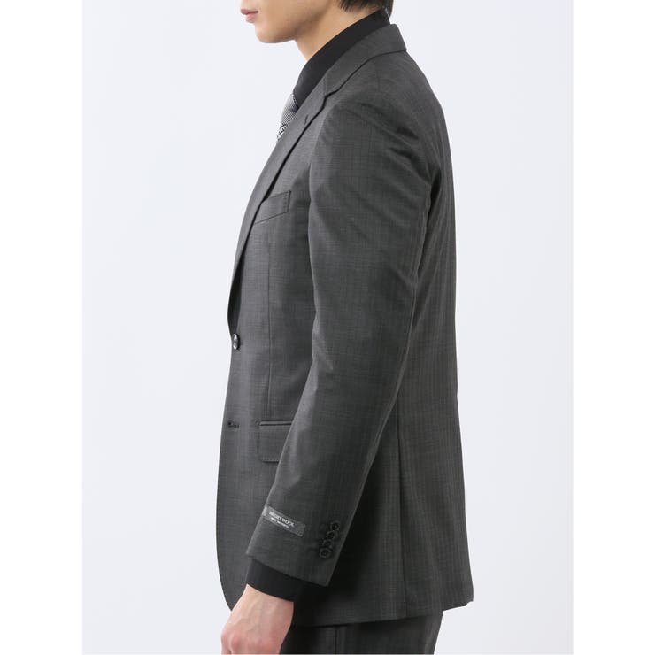 光沢ウール混 スリムフィット 2ボタン3ピーススーツ 組織グレー | TAKA-Q MEN | 詳細画像5 