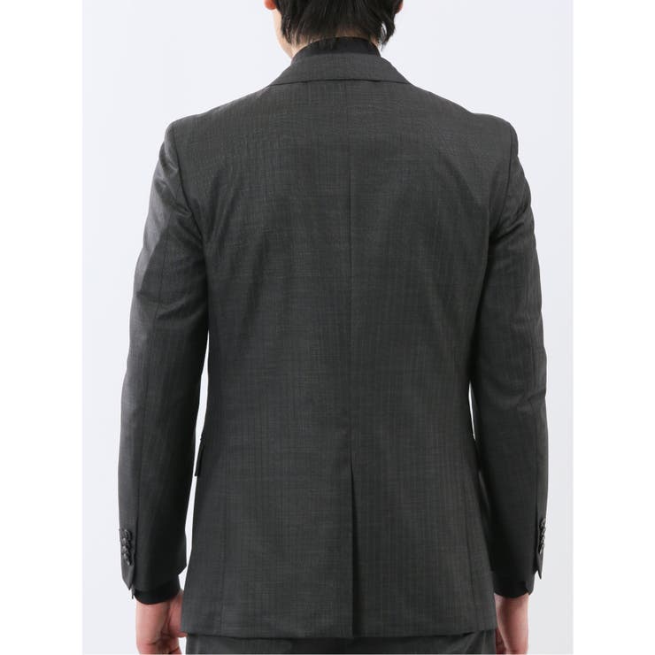 光沢ウール混 スリムフィット 2ボタン3ピーススーツ 組織グレー | TAKA-Q MEN | 詳細画像6 