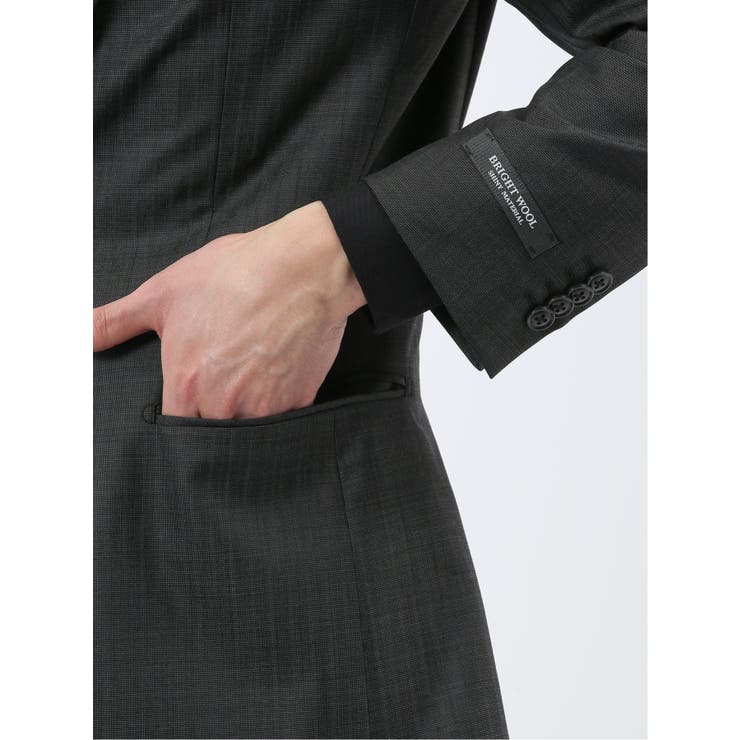 光沢ウール混 スリムフィット 2ボタン3ピーススーツ 組織グレー | TAKA-Q MEN | 詳細画像8 