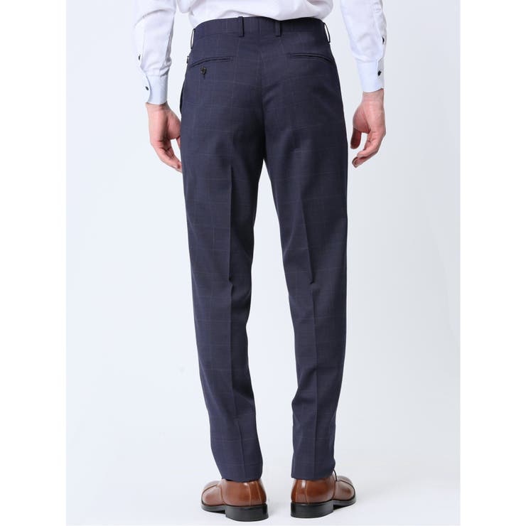 光沢ウール混 スリムフィット 2ボタン3ピーススーツ チェック紺 | TAKA-Q MEN | 詳細画像11 