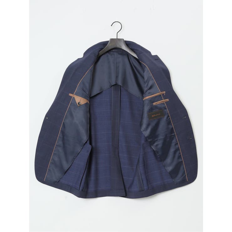 光沢ウール混 スリムフィット 2ボタン3ピーススーツ チェック紺 | TAKA-Q MEN | 詳細画像13 