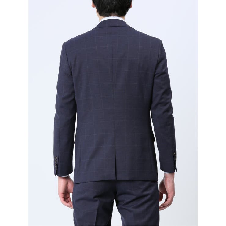 光沢ウール混 スリムフィット 2ボタン3ピーススーツ チェック紺 | TAKA-Q MEN | 詳細画像6 
