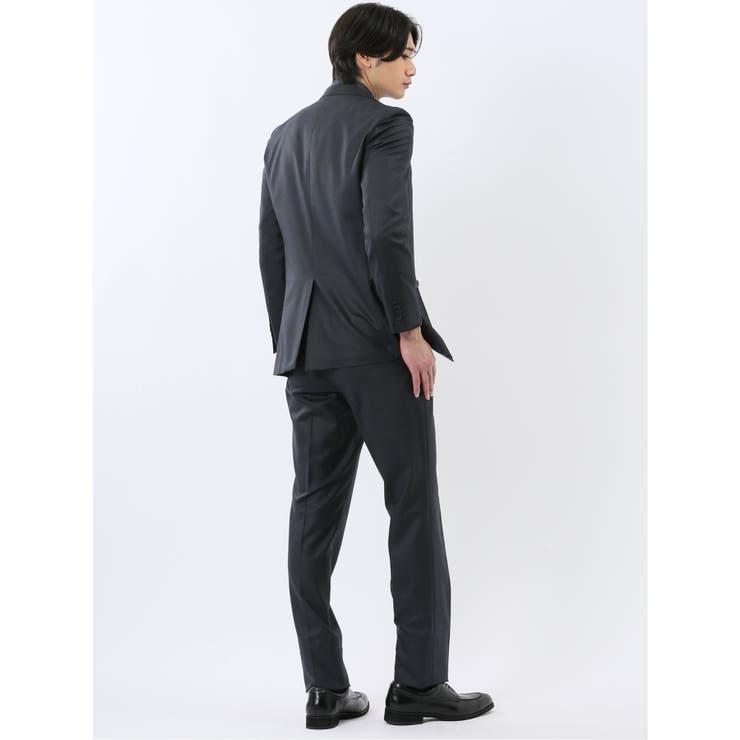 光沢ウール混 スリムフィット 2ボタン3ピーススーツ 組織紺 | TAKA-Q MEN | 詳細画像3 