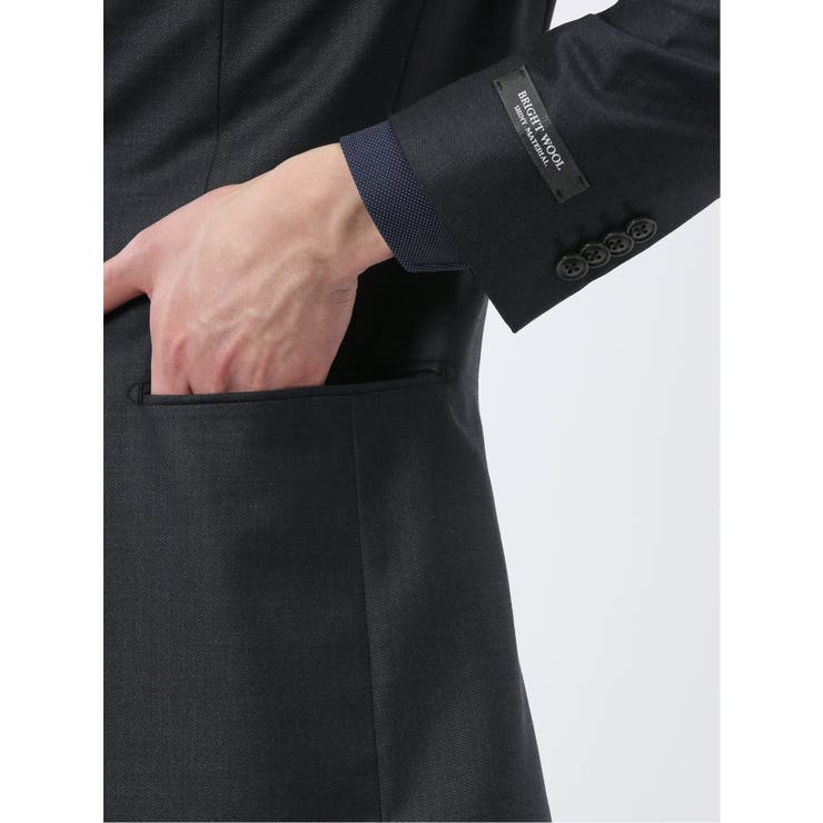 光沢ウール混 スリムフィット 2ボタン3ピーススーツ 組織紺 | TAKA-Q MEN | 詳細画像8 