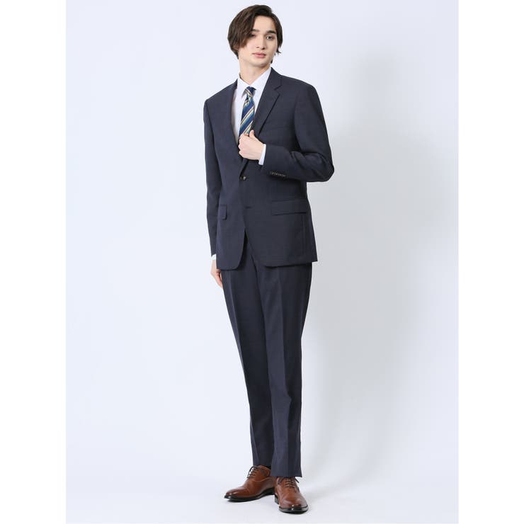 75紺 | ウール混 スリムフィット 2ボタン2ピーススーツ 千鳥紺 | TAKA-Q MEN