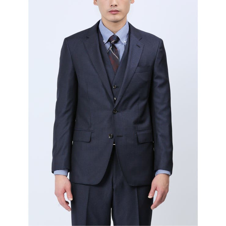 光沢ウール混 スリムフィット 2ボタン3ピーススーツ 千鳥紺[品番：TKQJ0021123]｜TAKA-Q MEN（タカキュー ）のメンズファッション通販｜SHOPLIST（ショップリスト）
