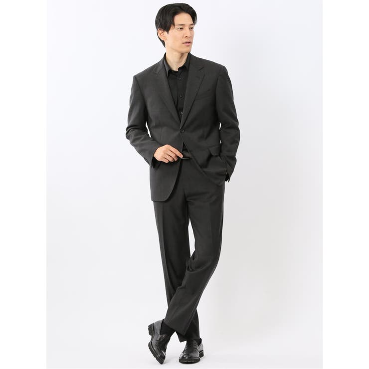 メリノウール混ストレッチ レギュラーフィット 2ボタン2ピーススーツ グレー | TAKA-Q MEN | 詳細画像1 