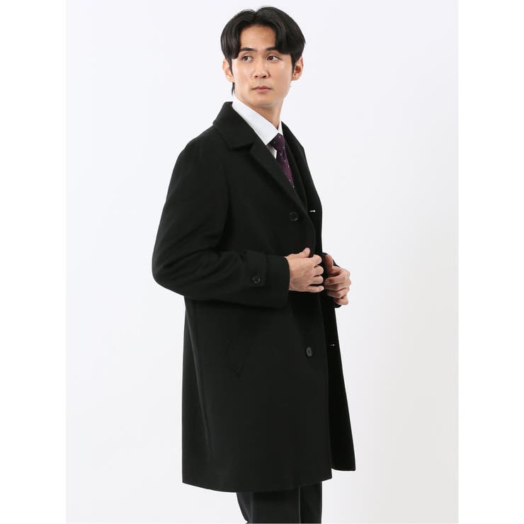 ウール100% ステンカラーコート 無地黒 | TAKA-Q MEN | 詳細画像4 