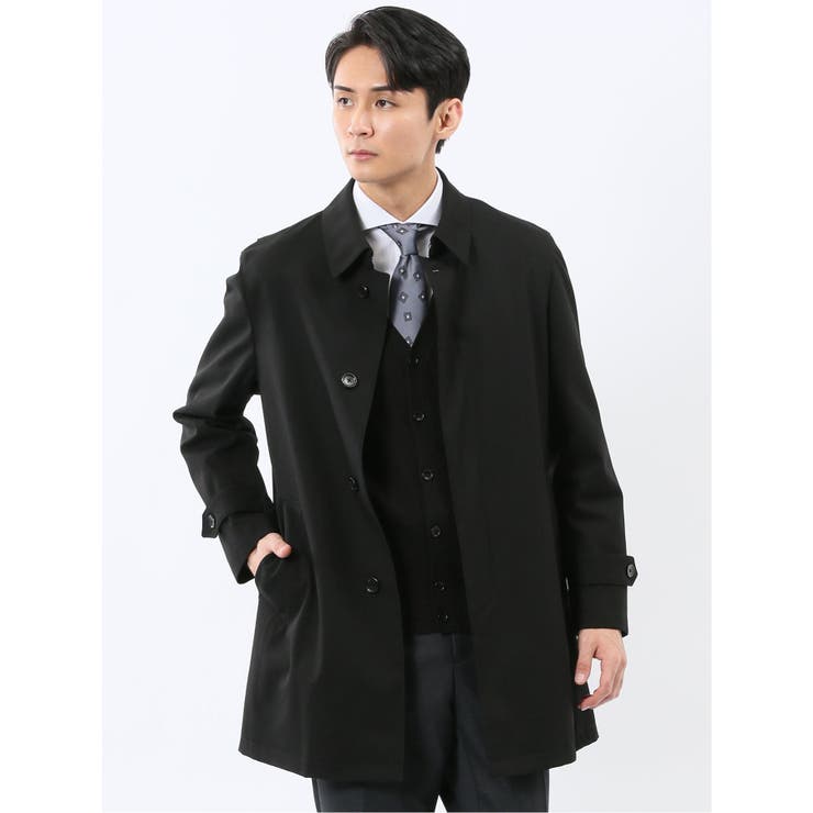 撥水 ステンカラーコート ヘリンボン黒 | TAKA-Q MEN | 詳細画像1 