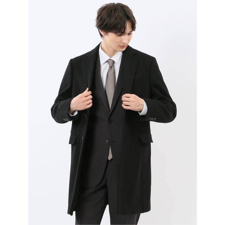 05黒 | ウール混 チェスターコート 無地黒 | TAKA-Q MEN