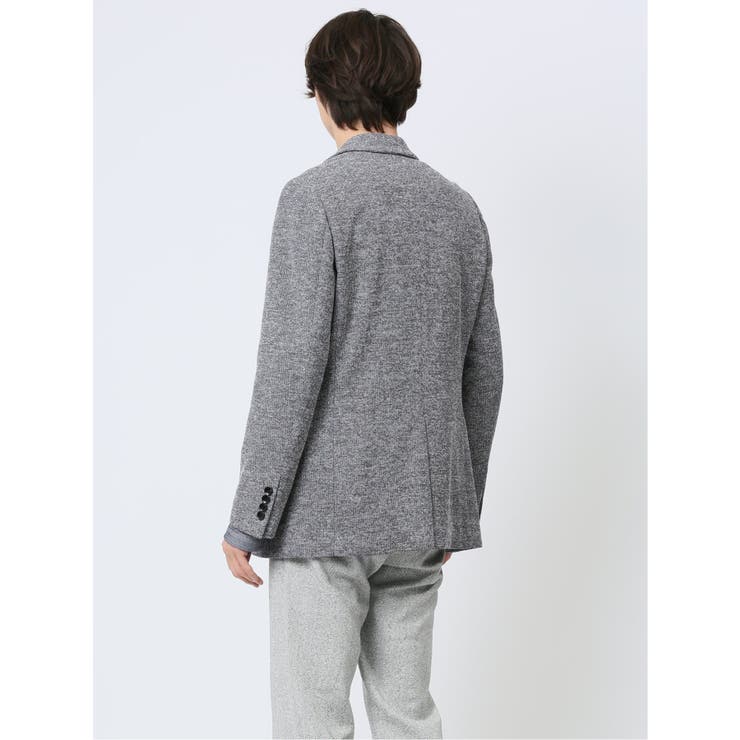 ストレッチニット スリムフィット 2ボタンジャケット シロ×クロ