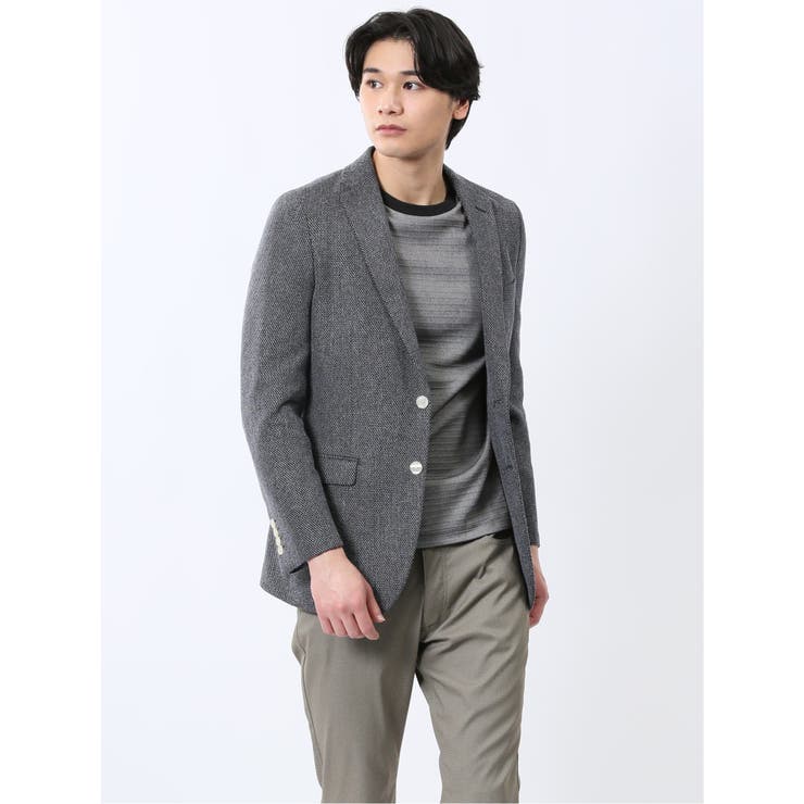 からみニット スリムフィット 2ボタンジャケット 紺 | TAKA-Q MEN | 詳細画像1 