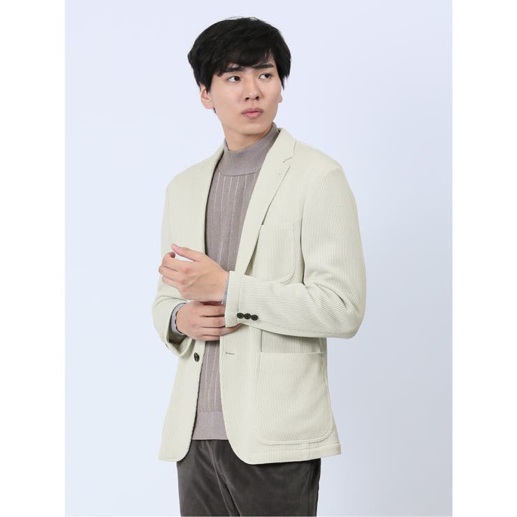 02アイボリー | クォーターゲージ スリムフィット 2ボタンジャケット アイボリー | TAKA-Q MEN