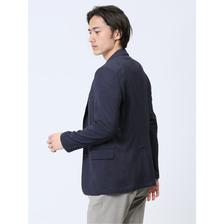 軽量メッシュ スリムフィット 2ボタンジャケット チェック紺 | TAKA-Q MEN | 詳細画像3 