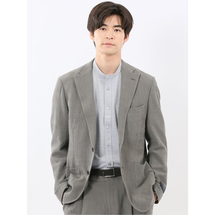 03ライトグレー | ウール混サッカー 2ボタンジャケット(セットアップ可能) | TAKA-Q MEN