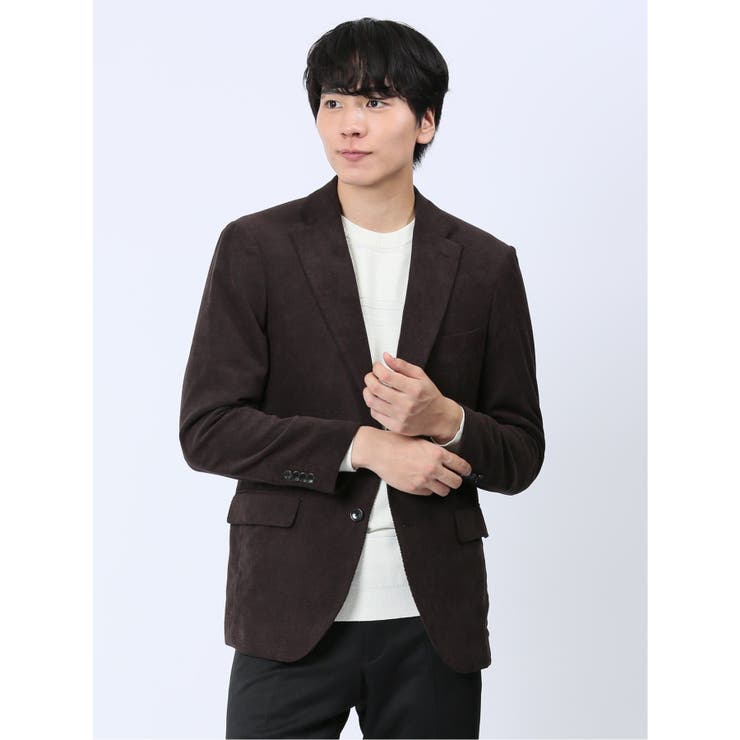 ダブルラッセルニット スリムフィット 2ボタンジャケット 茶 | TAKA-Q MEN | 詳細画像1 