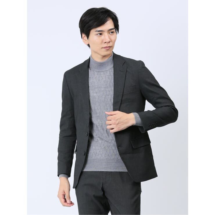 04グレー | クロスストレッチ裏起毛 スリムフィット 2ボタンジャケット | TAKA-Q MEN