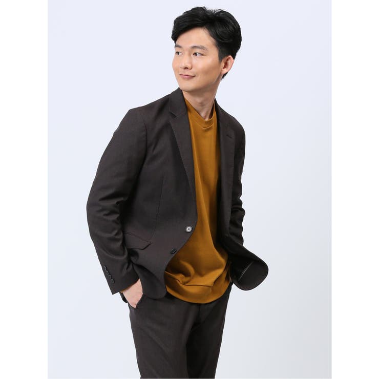 35こげ茶 | クロスストレッチ スリムフィット 2ボタンジャケット | TAKA-Q MEN