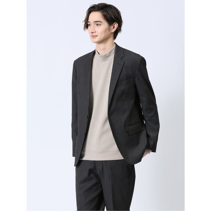 ストレッチ スリムフィット 2ボタンジャケット デニム風黒(セットアップ可能) | TAKA-Q MEN | 詳細画像1 