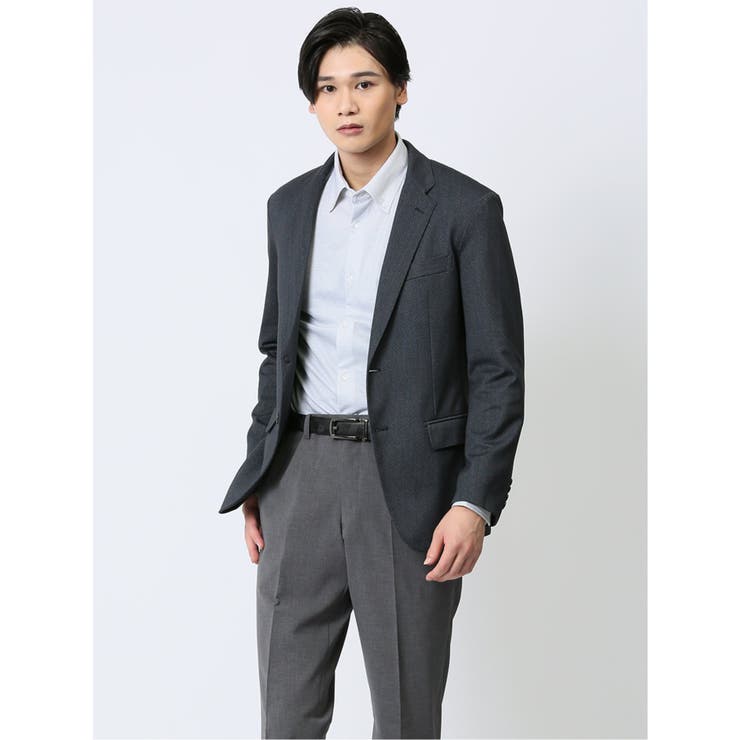 ストレッチ スリムフィット 2ボタンジャケット ヘリンボン紺 | TAKA-Q MEN | 詳細画像1 