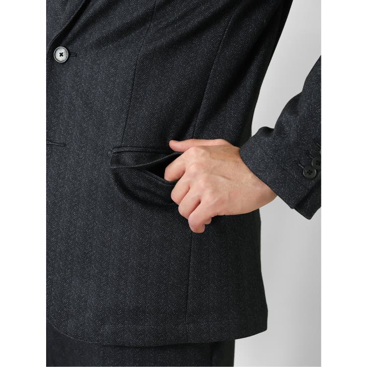 軽量ストレッチ 2ボタンスリムジャケット へリンボン紺(セットアップ可能) | TAKA-Q MEN | 詳細画像10 