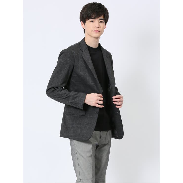ストレッチポンチ スリムフィット 2ボタンジャケット グレンチェック紺 | TAKA-Q MEN | 詳細画像4 