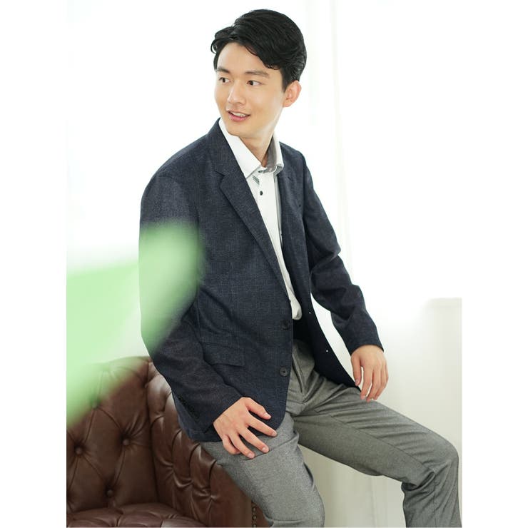 75紺 | TechLinen スリムフィット 2ボタンジャケット | TAKA-Q MEN