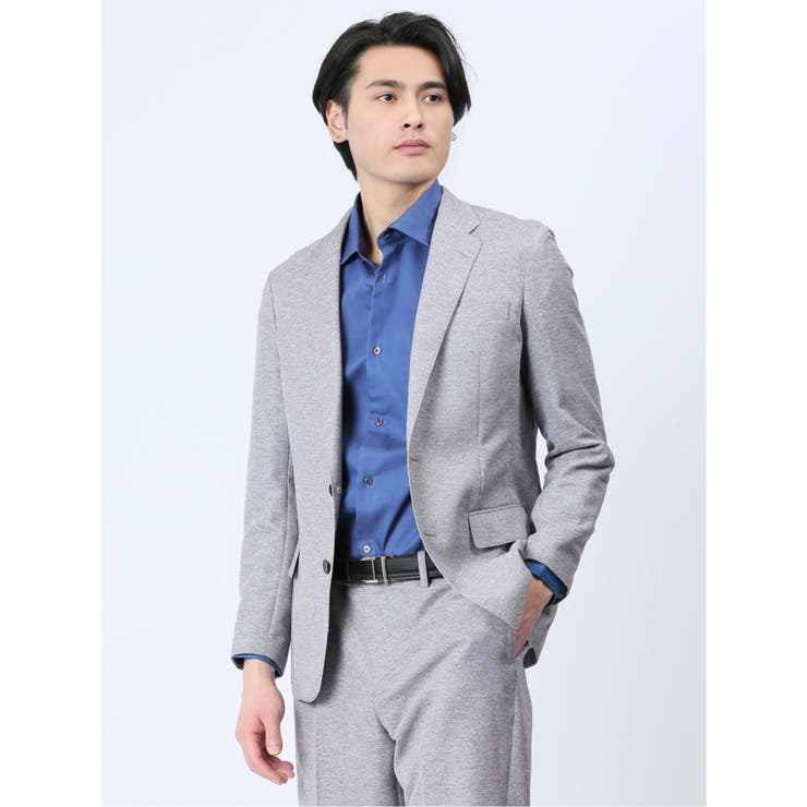03ライトグレー | TechLinen スリムフィット 2ボタンジャケット | TAKA-Q MEN