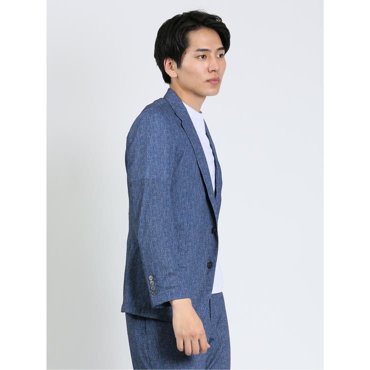 TechDenim スリムフィット 2ボタンジャケット 青(セットアップ可能