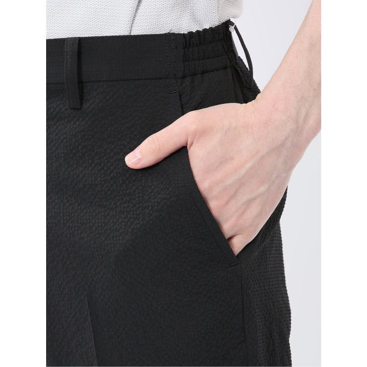 ドットプリント スリムフィット ノータックパンツ 黒
