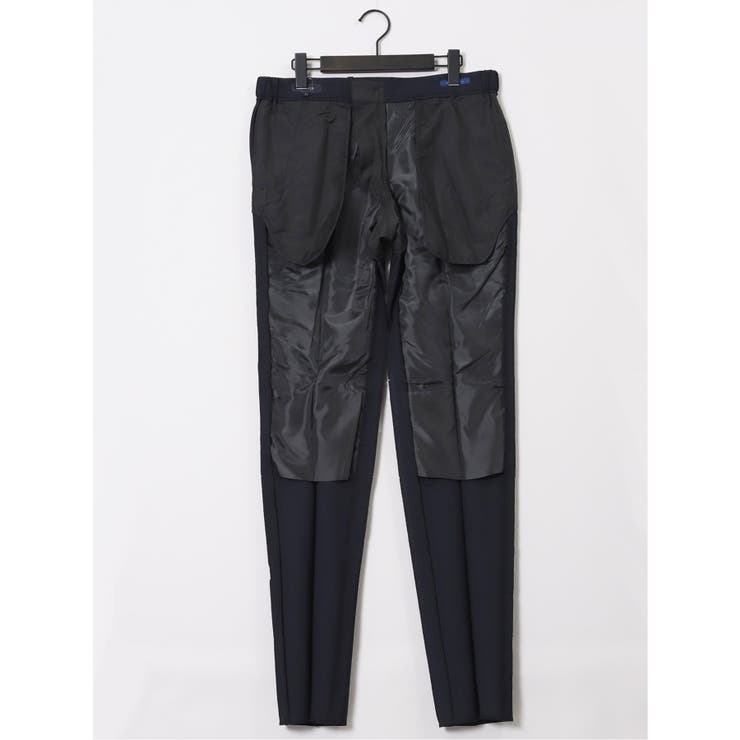 軽量メッシュ スリムフィット ノータックパンツ 紺(セットアップ