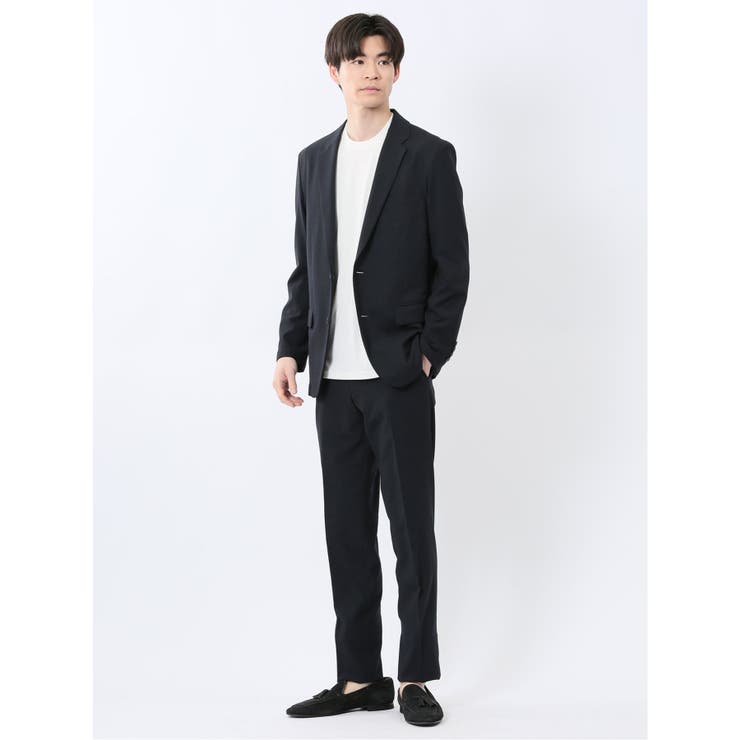 軽量メッシュ スリムフィット ノータックパンツ 紺(セットアップ