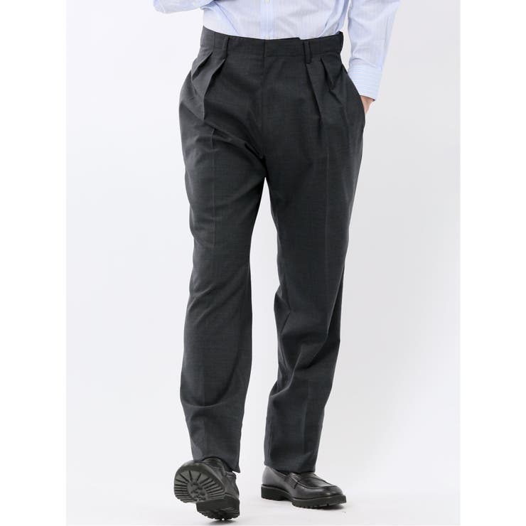 06グレー | ウール混 ツータック ワイド スラックス グレー | TAKA-Q MEN