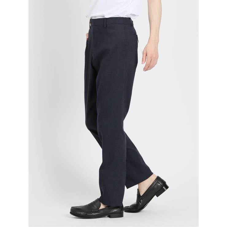 クロスストレッチ スリムフィット ノータックスラックス カルゼ紺[品番